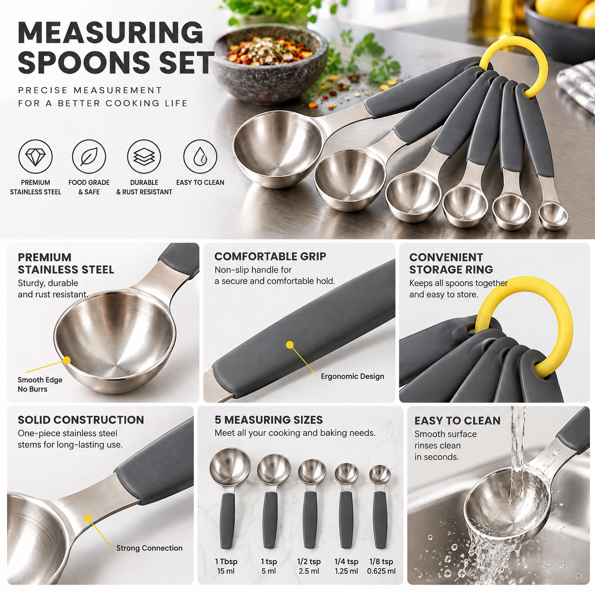 6-Piece Metal Measuring Spoon Set — detail 2