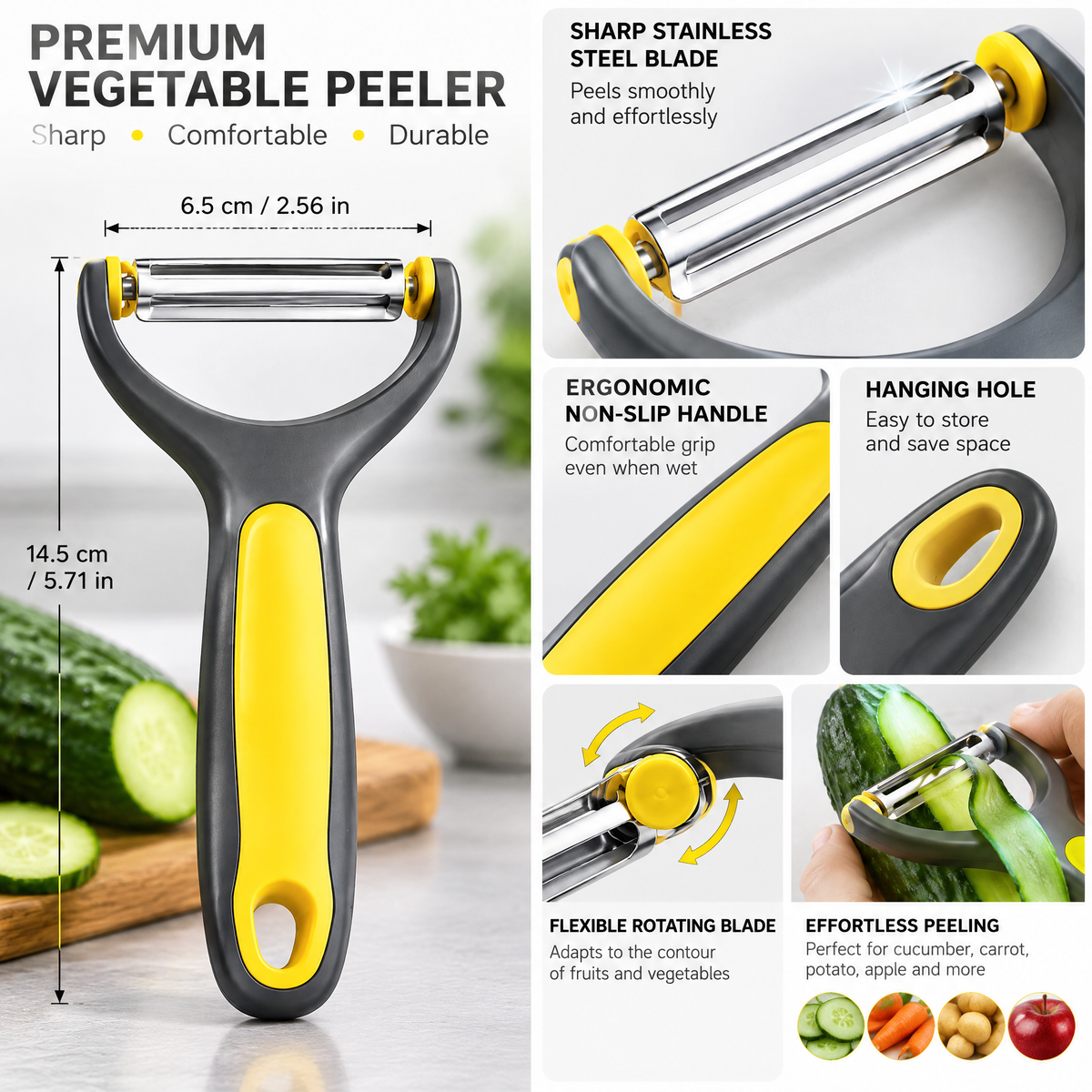 Charcoal & Yellow Y-Peeler — detail 2
