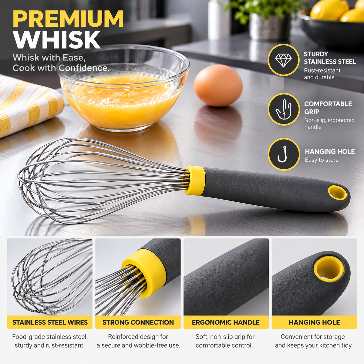 Balloon Whisk with Charcoal Handle — detail 2