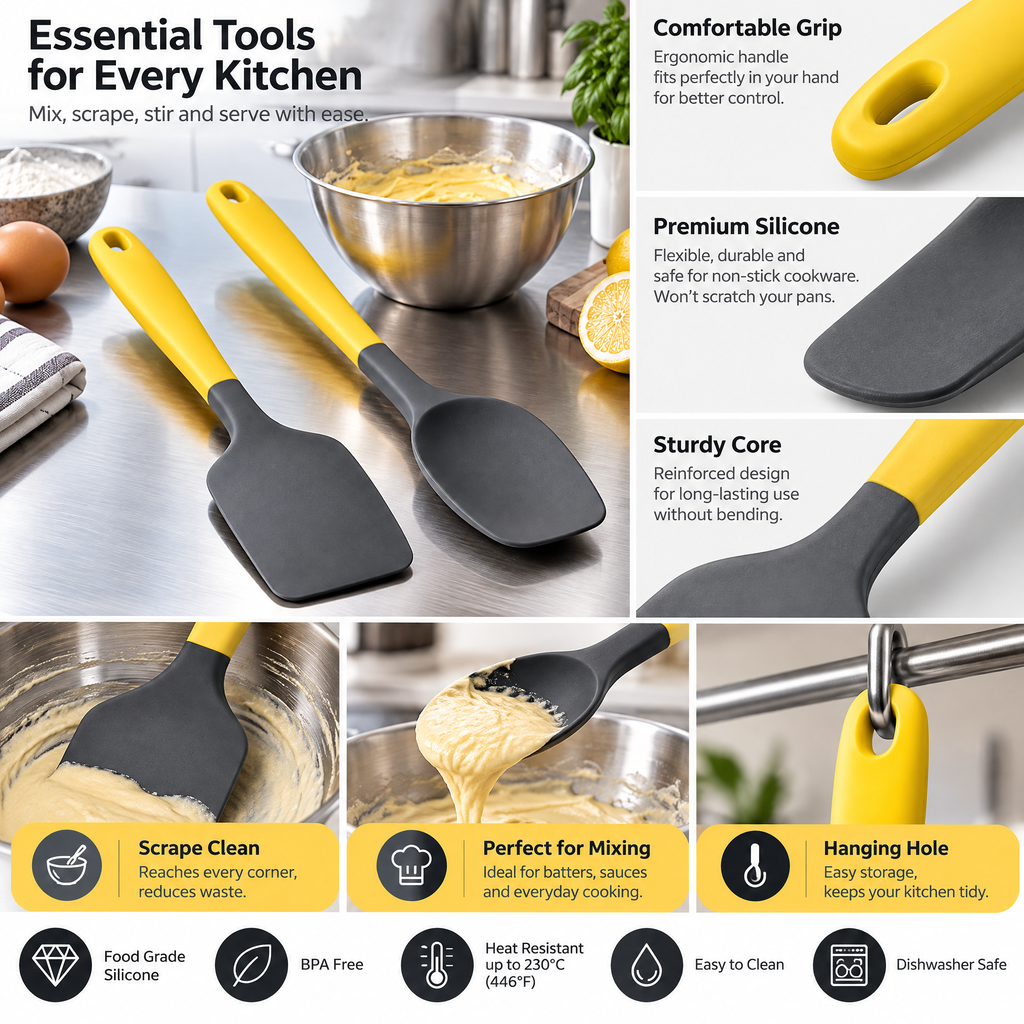 2-Piece Charcoal & Yellow Spatula Set — detail 2