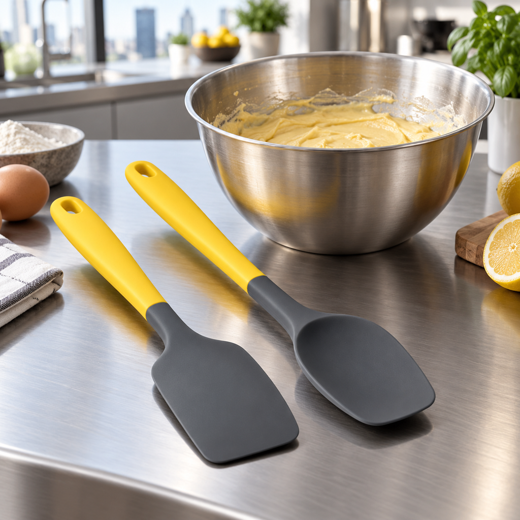 2-Piece Charcoal & Yellow Spatula Set — main product view
