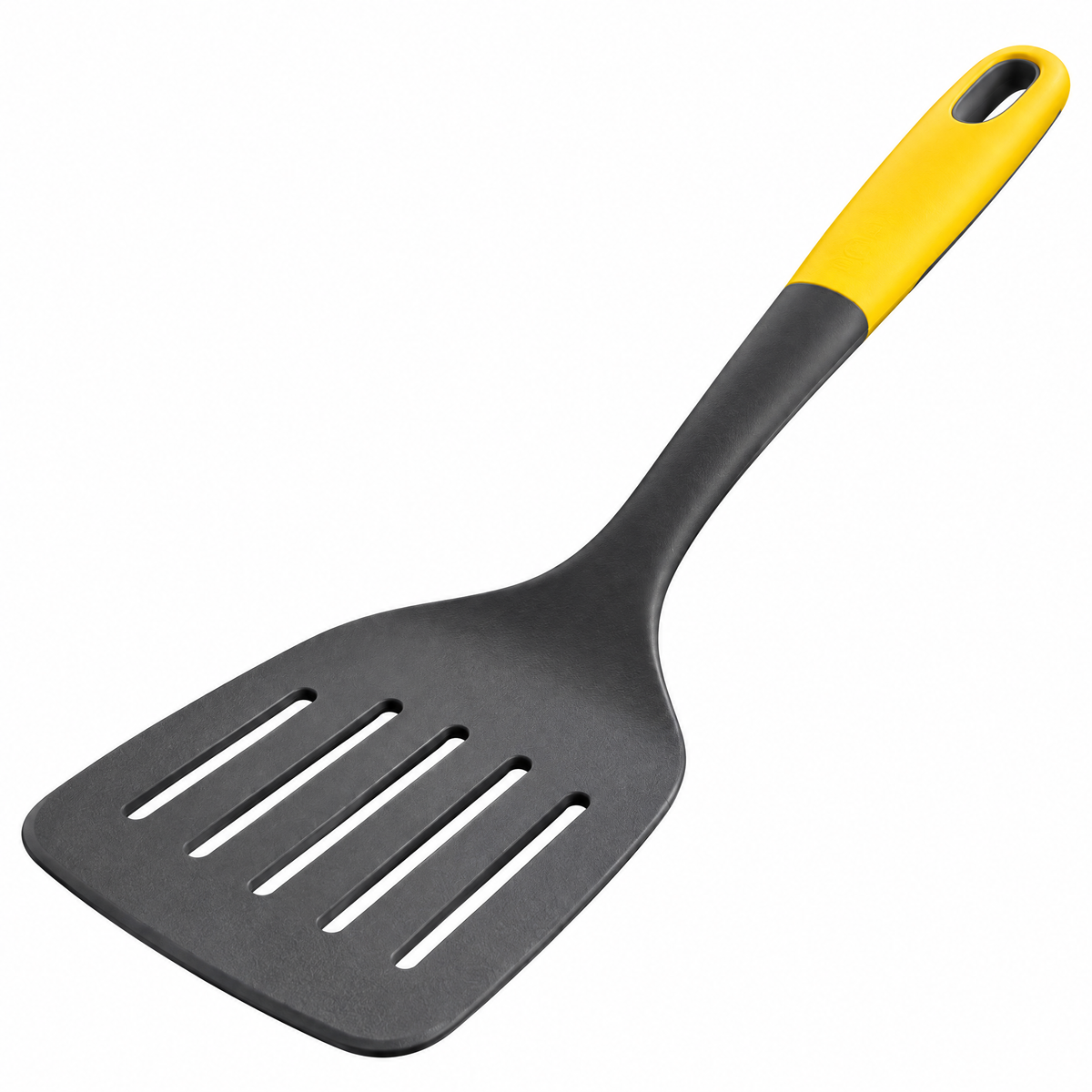 Charcoal Slotted Turner with Yellow Handle — detail 1